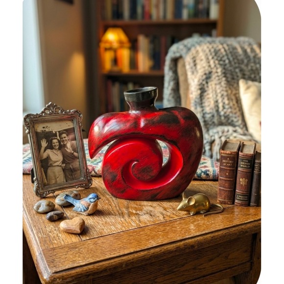 Other - Abstract Spiral Ceramic Vase Red Black Modern Sculptural Art Pottery Decor 7in